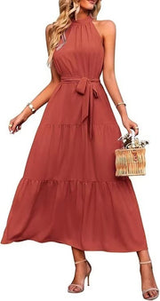 Halter Lace-up Casual Loose Stitching Dress