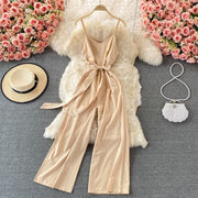 Women's Fashion Casual Solid Color Suspender Jumpsuit