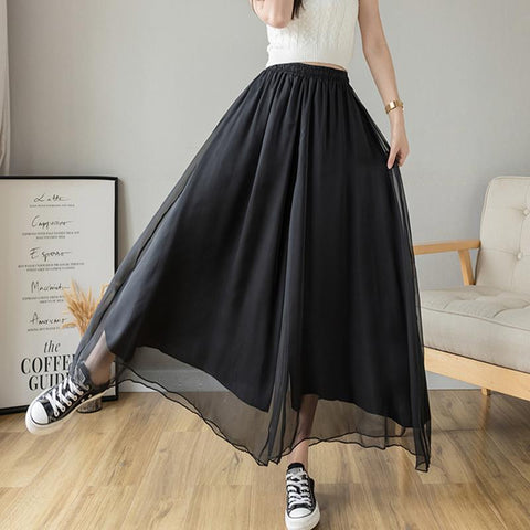 Temperament Plus Size Mercerized Chiffon Lining Wide-leg Skort