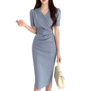 Korean Chic Summer French Style Temperament V-neck Irregular Dress