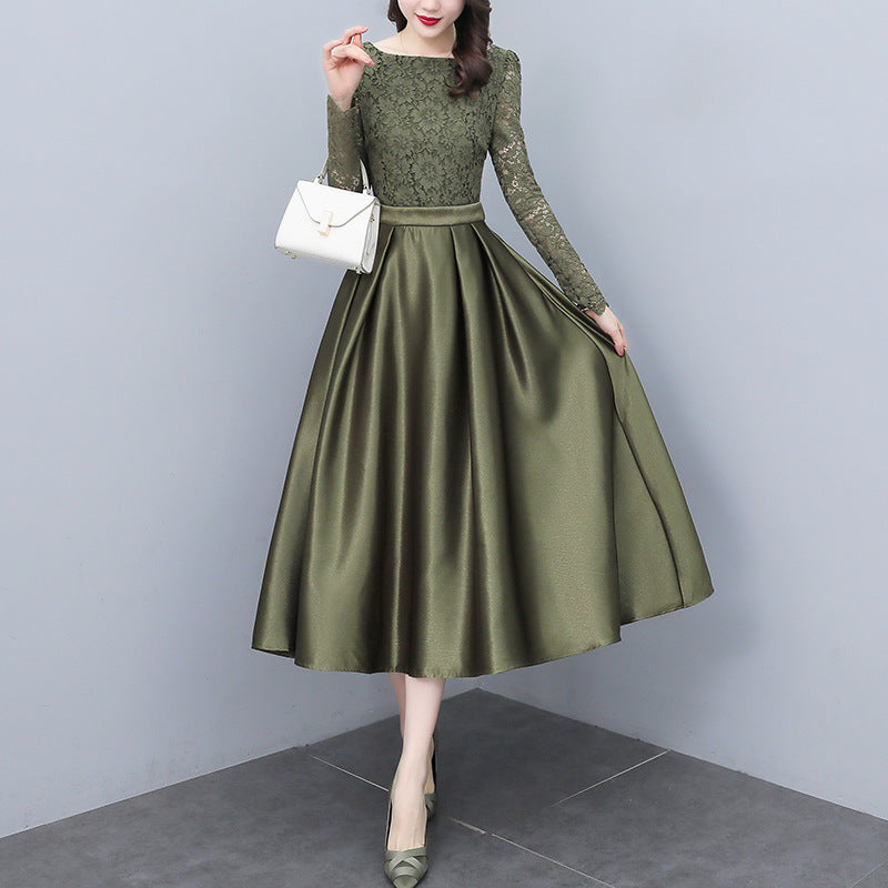 Women's Temperament Waist Slim Lace Stitching Dress