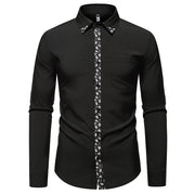 Men's Color Block Design Casual Long Sleeve Solid Color Shirt