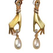 Micro Inlaid Zircon Palm Pearl Eardrops Earrings