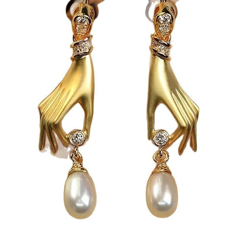 Micro Inlaid Zircon Palm Pearl Eardrops Earrings