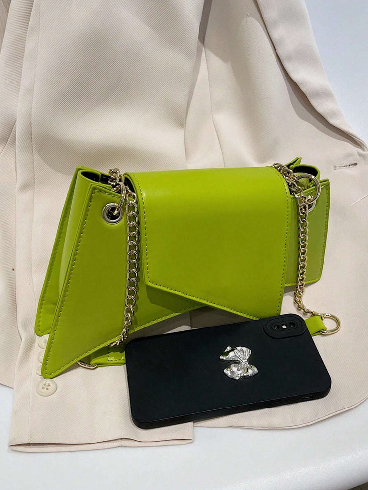 Neon Green Chain Novelty Bag Niche Stone Pattern Flap Underarm Bag PU Leather Textured Bag Purse Fashion Versatile Bag Novelty Gifts , Perfect Best Funny Novelty & Gag Gifts