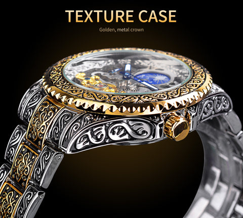 Forsining Skeleton Carved Tourbillon Mechanical Watches Luxury Men&