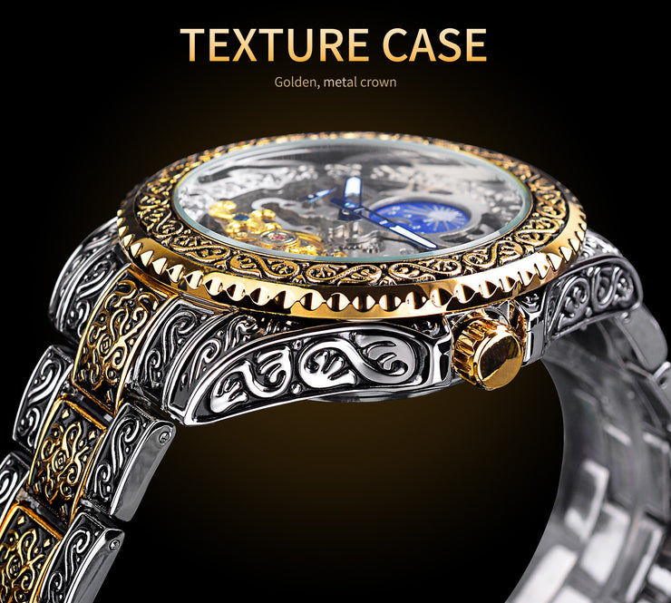 Forsining Skeleton Carved Tourbillon Mechanical Watches Luxury Men&