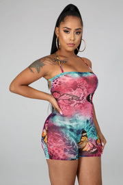 Women's Tie Dye Butterfly Print Sling Backless Jumpsuit