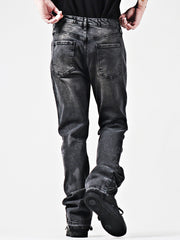 American Street Hiphop Leather Patchwork Popular Youth Vintage Jeans