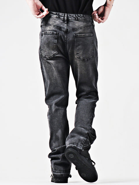 American Street Hiphop Leather Patchwork Popular Youth Vintage Jeans