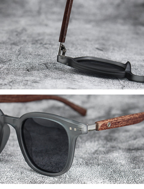 Retro Wood Grain Polarized Myopia Sunglasses UV Protection