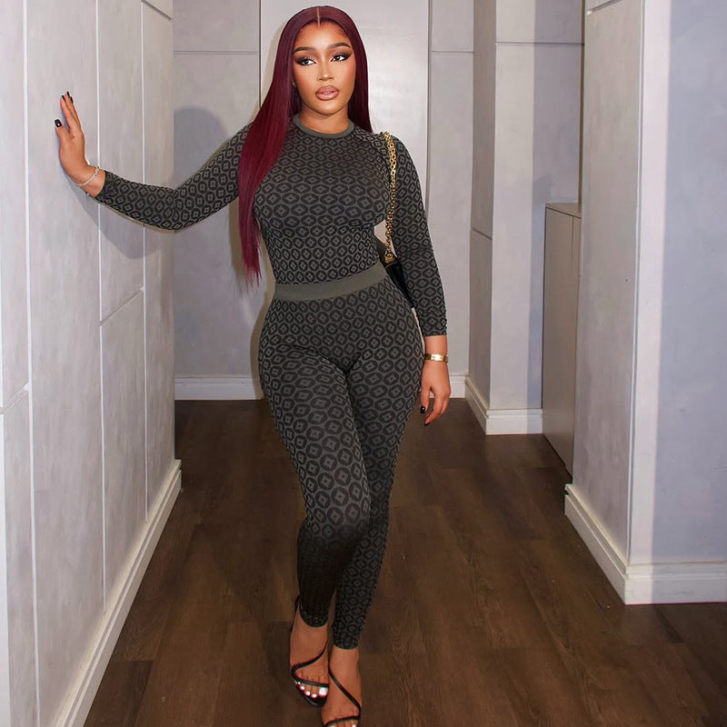 Women's Round Neck Long Sleeve Jumpsuit