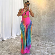 Summer New Sexy Tight Backless Contrast Color Low-cut Sling High Waist Jumpsuit