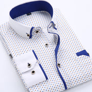 New Men's Slim Business Formal Wear Men's Interlining Printed Thin Casual Shirt