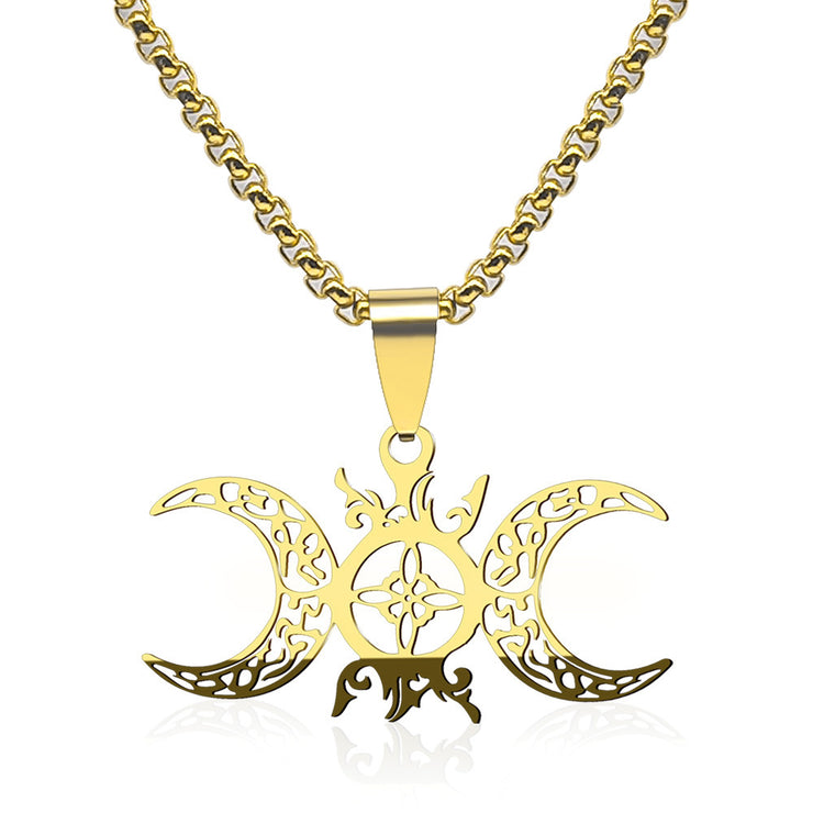 Triple Moon Celtic Knot Pendant Necklace