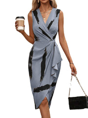Summer New V-neck Wooden Ear Sleeveless Skirt