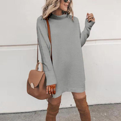Half high neck long pullover sweater dress