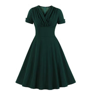 Retro temperament pleated waist big swing dress