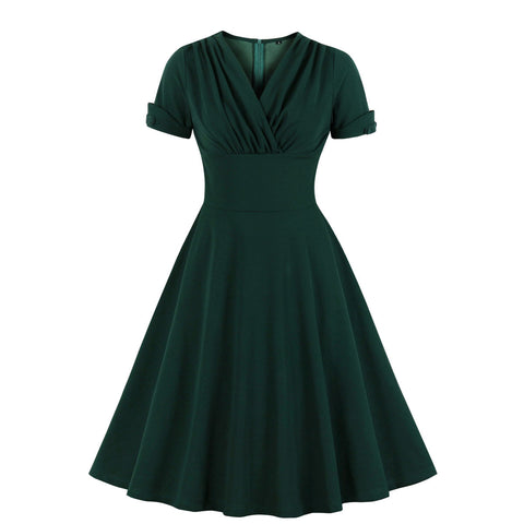 Retro temperament pleated waist big swing dress