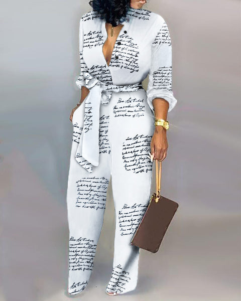 Pocket wide leg pants camouflage jumpsuit