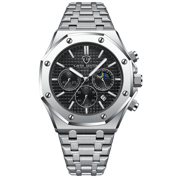 Waterproof High-grade Three Eyes And Six Needles Multi-functional Moon Phase Men&