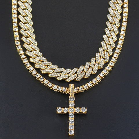 Cross 4.0mm Diamond Studded Single Row Men&
