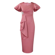 Fashionable Elegant Ruffled Solid Color Sheath