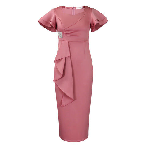 Fashionable Elegant Ruffled Solid Color Sheath