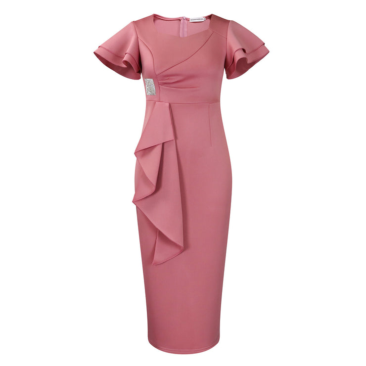 Fashionable Elegant Ruffled Solid Color Sheath