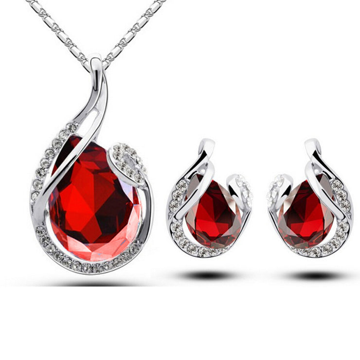 3pcs Rhinestone Necklace Set With Earrings Fashion Water-drop-shaped Jewelry For Women Valentine&