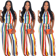 Rainbow Stripe Print European And American Women's Casual Jumpsuit