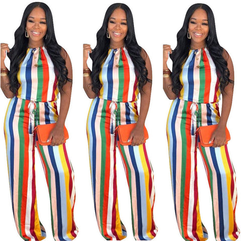 Rainbow Stripe Print European And American Women&
