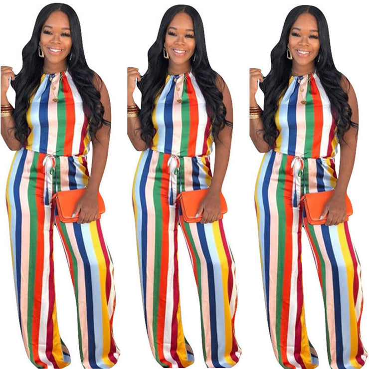 Rainbow Stripe Print European And American Women&