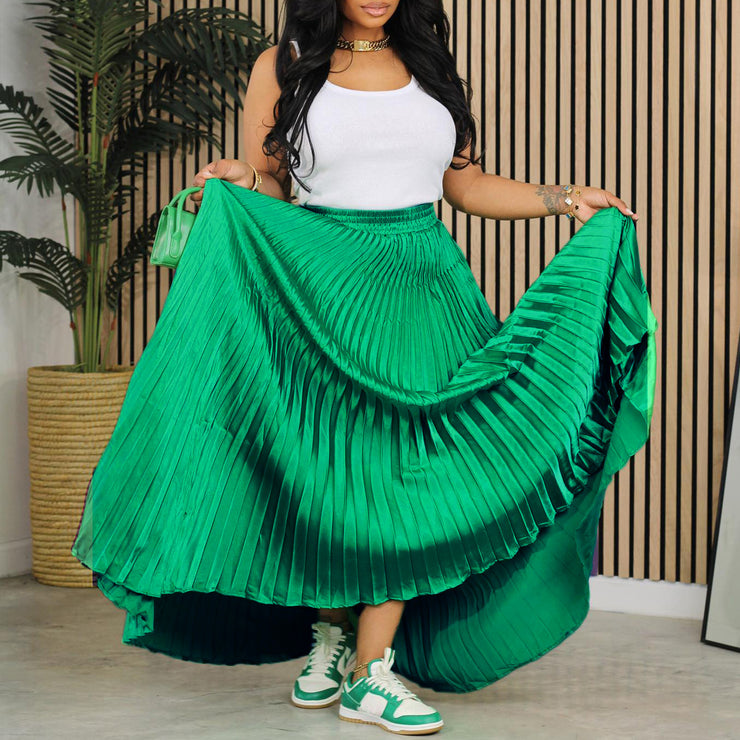 Plus Size Mid-high Waist Pleated Skirt