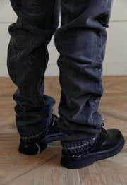Men's Fashion Casual Retro Knife Cut Destroyed Washed Distressed Straight Textured Jeans