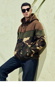 Colorblock Camouflage Hooded Sweater Men's Loose Pullover Jacket