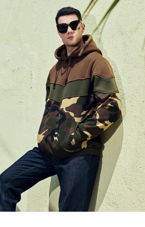 Colorblock Camouflage Hooded Sweater Men&