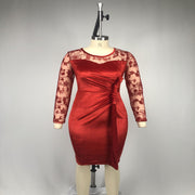 European and American New Women's Long-Sleeved Lace Stitching Slim Fit