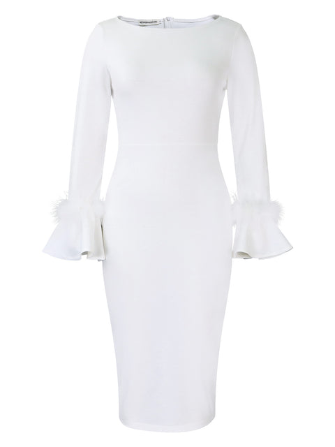 Fashion Solid Color Sheath Bell Sleeve OL African Dress