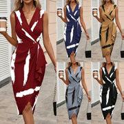 Summer New V-neck Wooden Ear Sleeveless Skirt