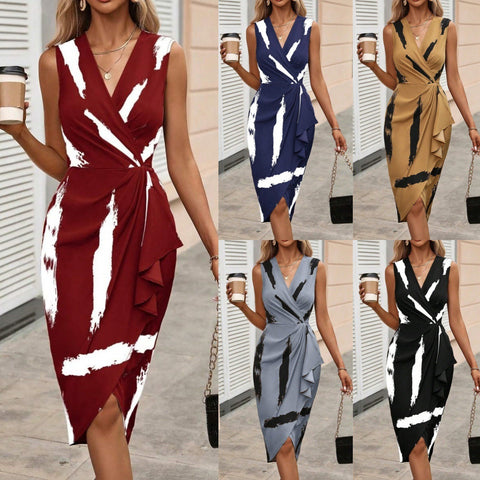 Summer New V-neck Wooden Ear Sleeveless Skirt