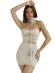 New Sexy Hot Girl Mesh Flower Slimming Hollow Out Backless Strapless Skirt With Wrapped Buttocks