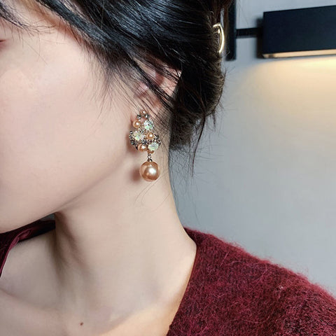 Rhinestones Flowers Pearls Earrings Fashion Elegant French-style Stud Earring For Women
