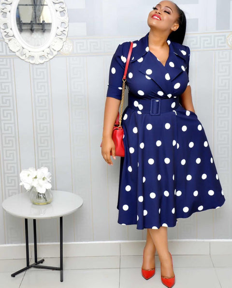 Dress Suit Collar Dots with Belt Large Size