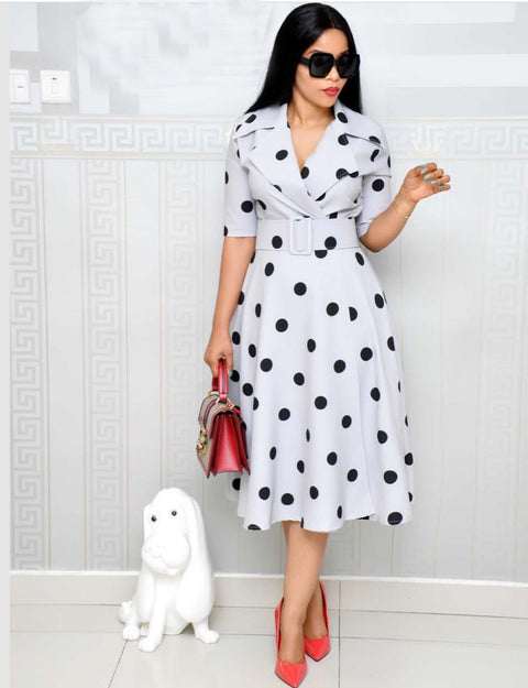 Dress Suit Collar Dots with Belt Large Size