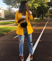 Women's Fashion Double-Breasted Mid-Length Blazer