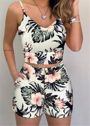 Summer Plant Flower Strap Slim Fit Shorts