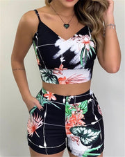 Summer Plant Flower Strap Slim Fit Shorts
