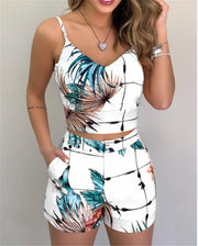 Summer Plant Flower Strap Slim Fit Shorts
