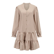 Women's Dress Solid Color Sexy V Neck Long Sleeved Lace Up Skirt